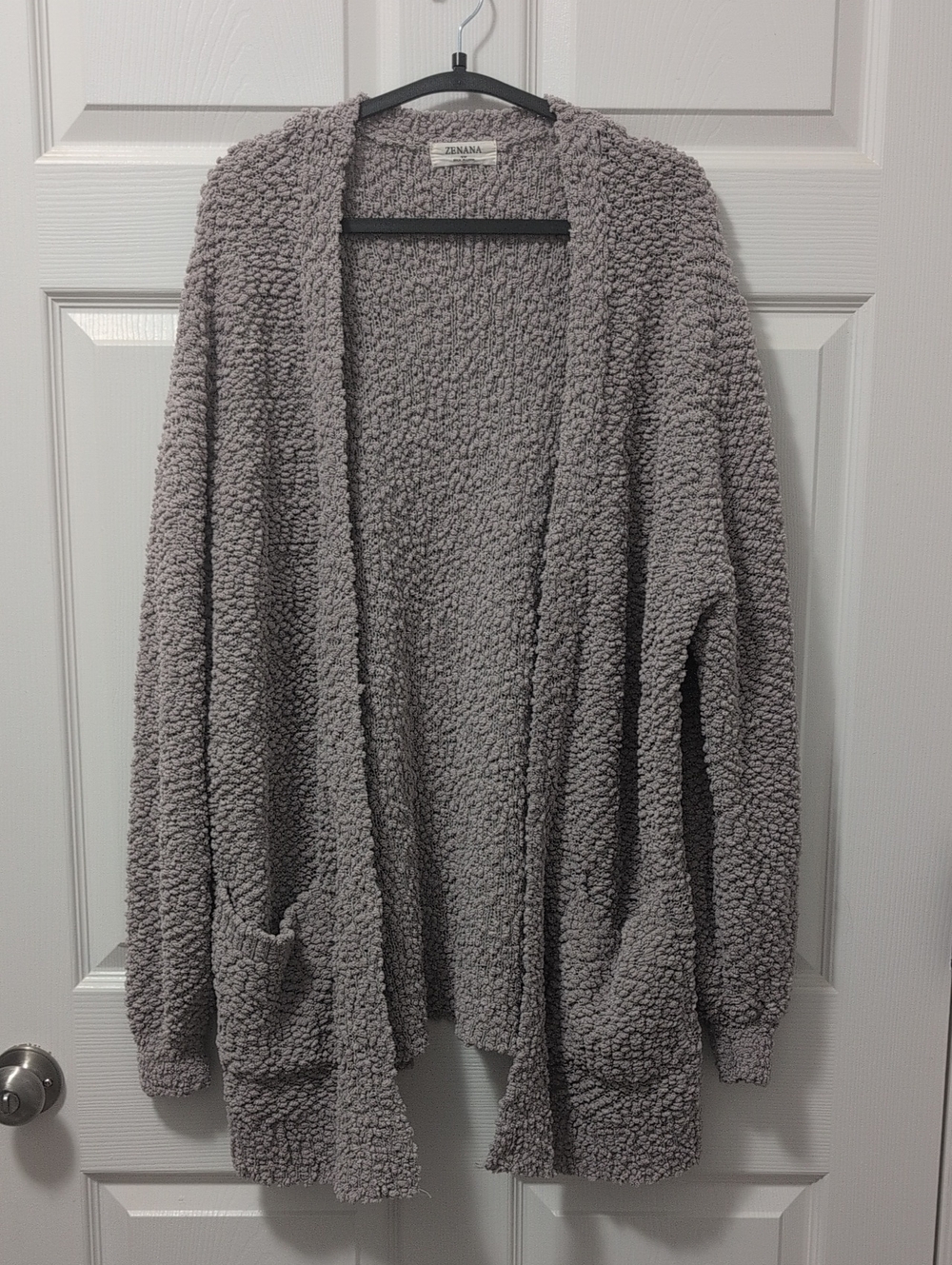 Zenana Outfitters Plush Open-Front Cardigan - Light Gray